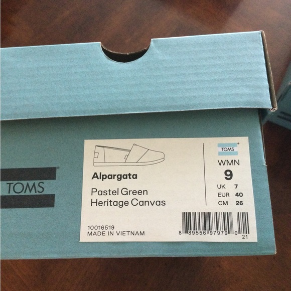 Toms Alpargata Pastel Green Heritage Canvas Slip-Ons Size 9W. NWT - Picture 5 of 5